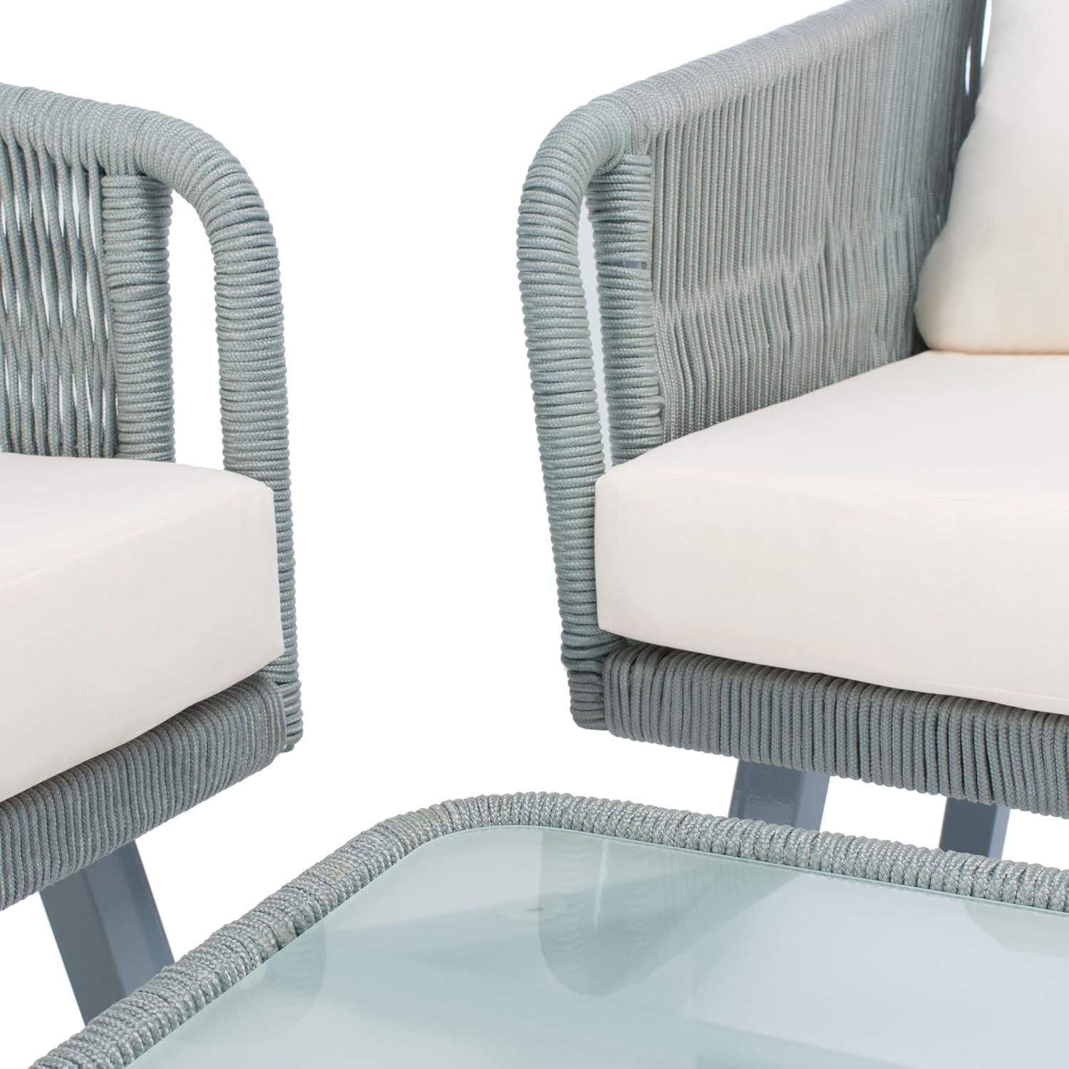 image:imageSafavieh Outdoor Collection Kerson Rope Cushion 4Piece Patio Backyard Living Set PAT7519A GreyBeigeGrey Beige