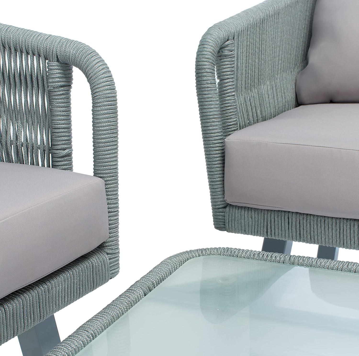 image:imageSafavieh Outdoor Collection Kerson Rope Cushion 4Piece Patio Backyard Living Set PAT7519A GreyBeigeGrey Grey