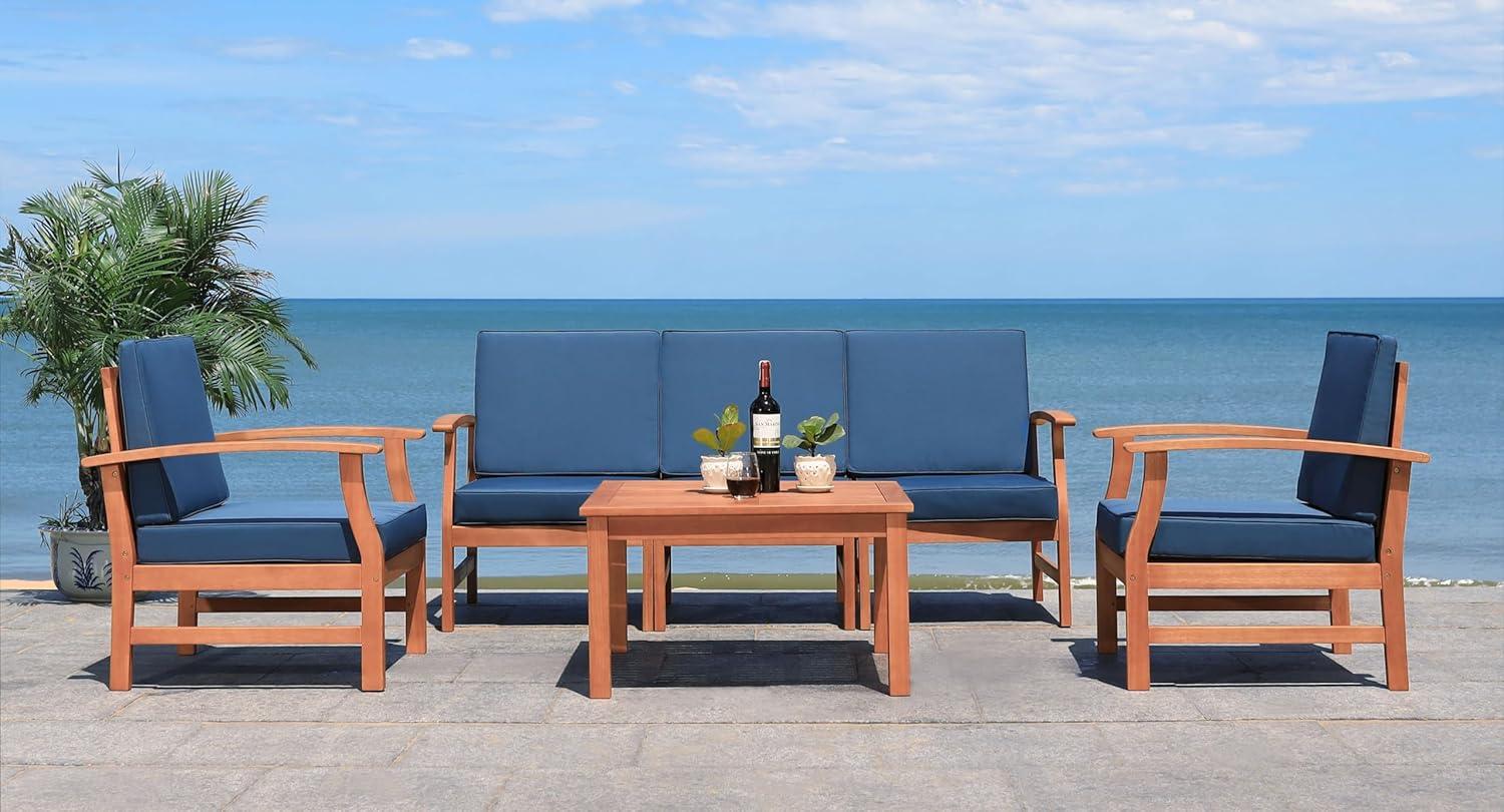 image:imageSafavieh Outdoor Collection Parcer Natural and Navy 4Piece Patio SetNatural Navy