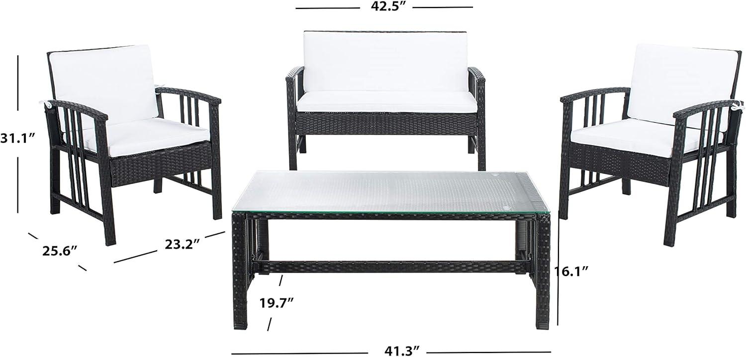 image:imageSafavieh Outdoor Collection Reslor Wicker Cushion 4Piece Living Set PAT7713D NaturalWhiteBlack White