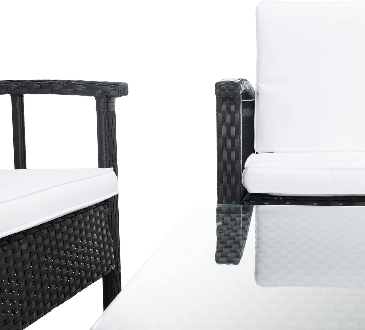 image:imageSafavieh Outdoor Collection Reslor Wicker Cushion 4Piece Living Set PAT7713D NaturalWhiteBlack White