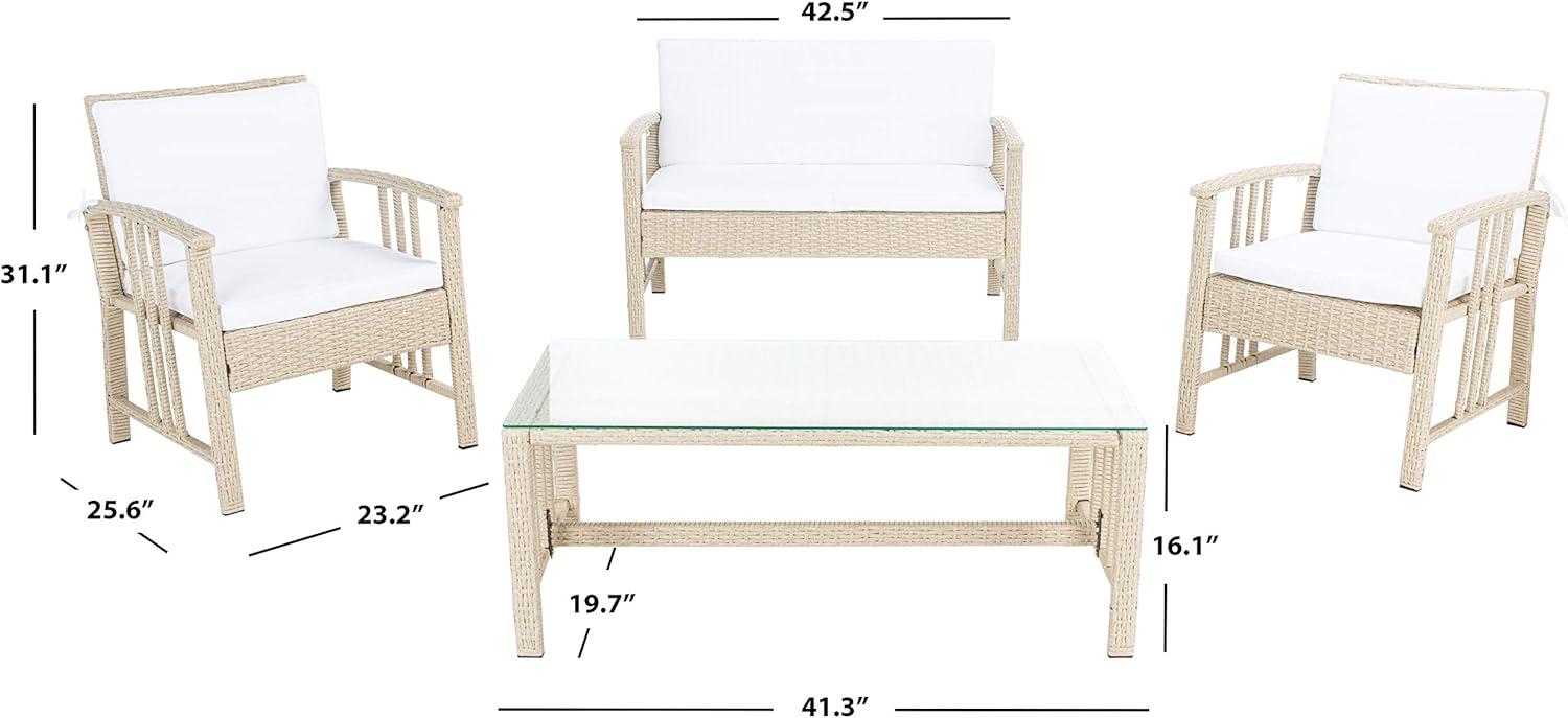 image:imageSafavieh Outdoor Collection Reslor Wicker Cushion 4Piece Living Set PAT7713D NaturalWhiteGrey White