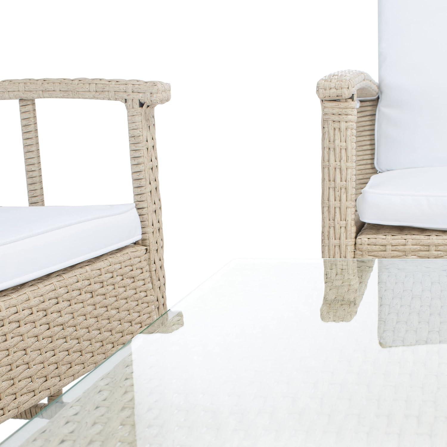 image:imageSafavieh Outdoor Collection Reslor Wicker Cushion 4Piece Living Set PAT7713D NaturalWhiteGrey White