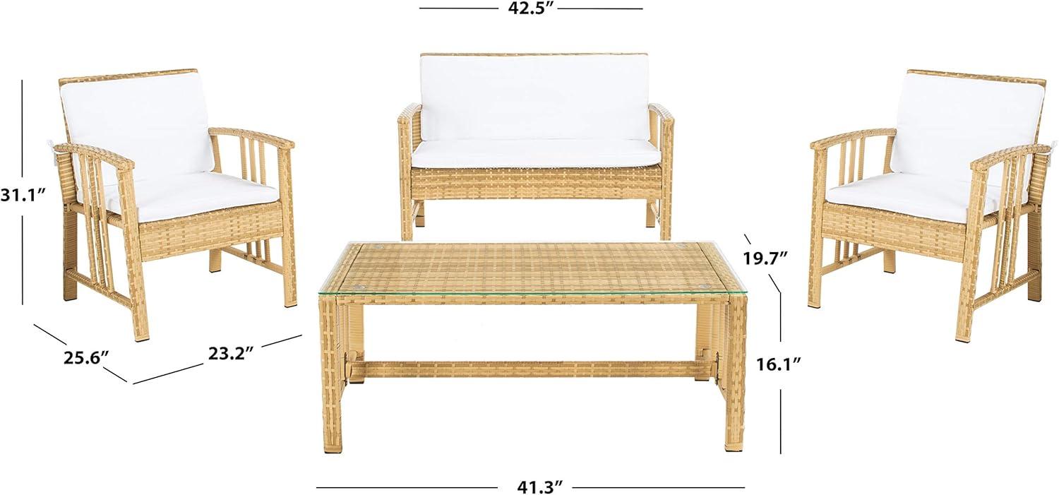 image:imageSafavieh Outdoor Collection Reslor Wicker Cushion 4Piece Living Set PAT7713D NaturalWhiteNatural White