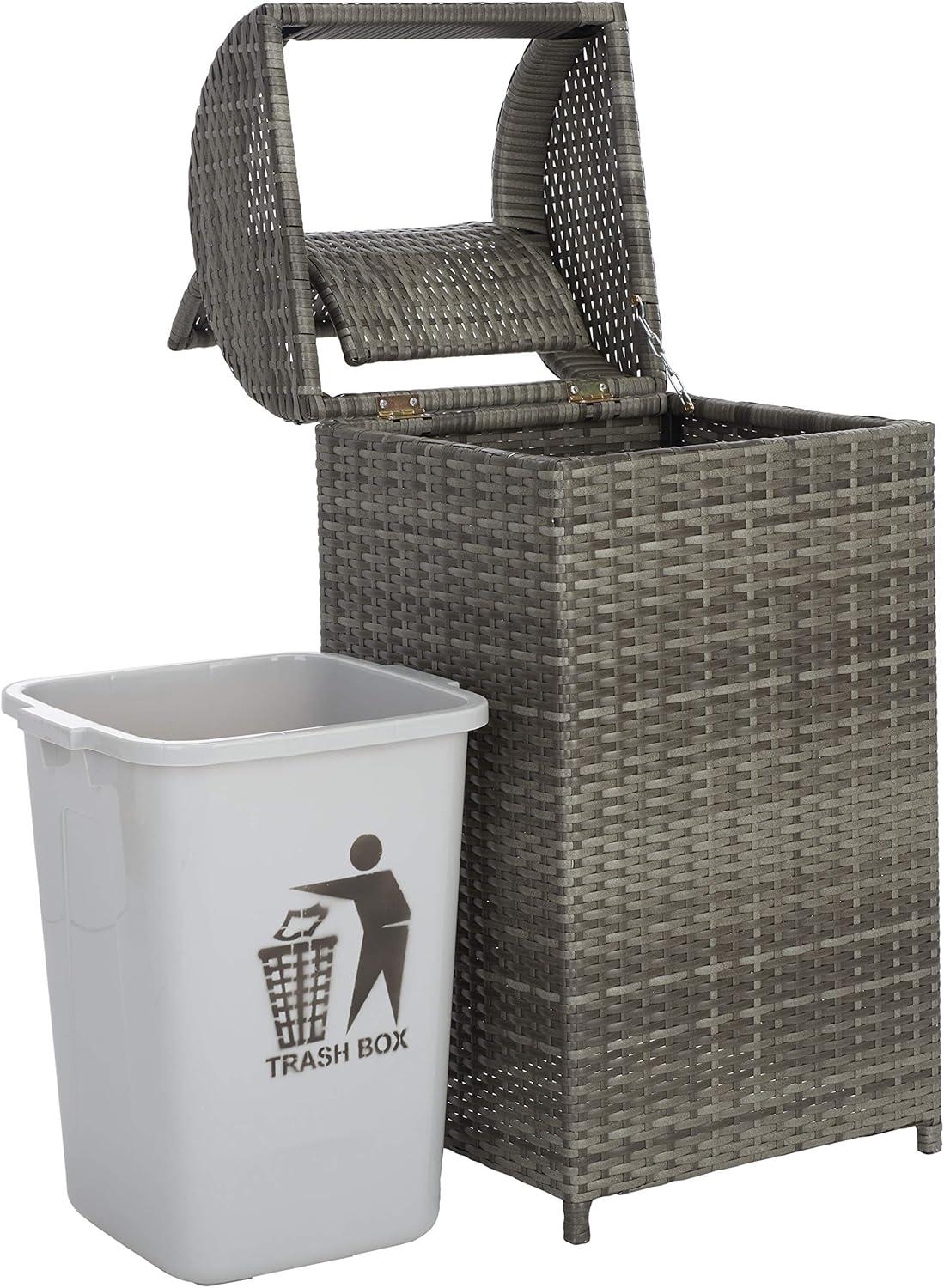 image:imageSafavieh Outdoor Collection Serapis Grey Wicker Trash BinGray