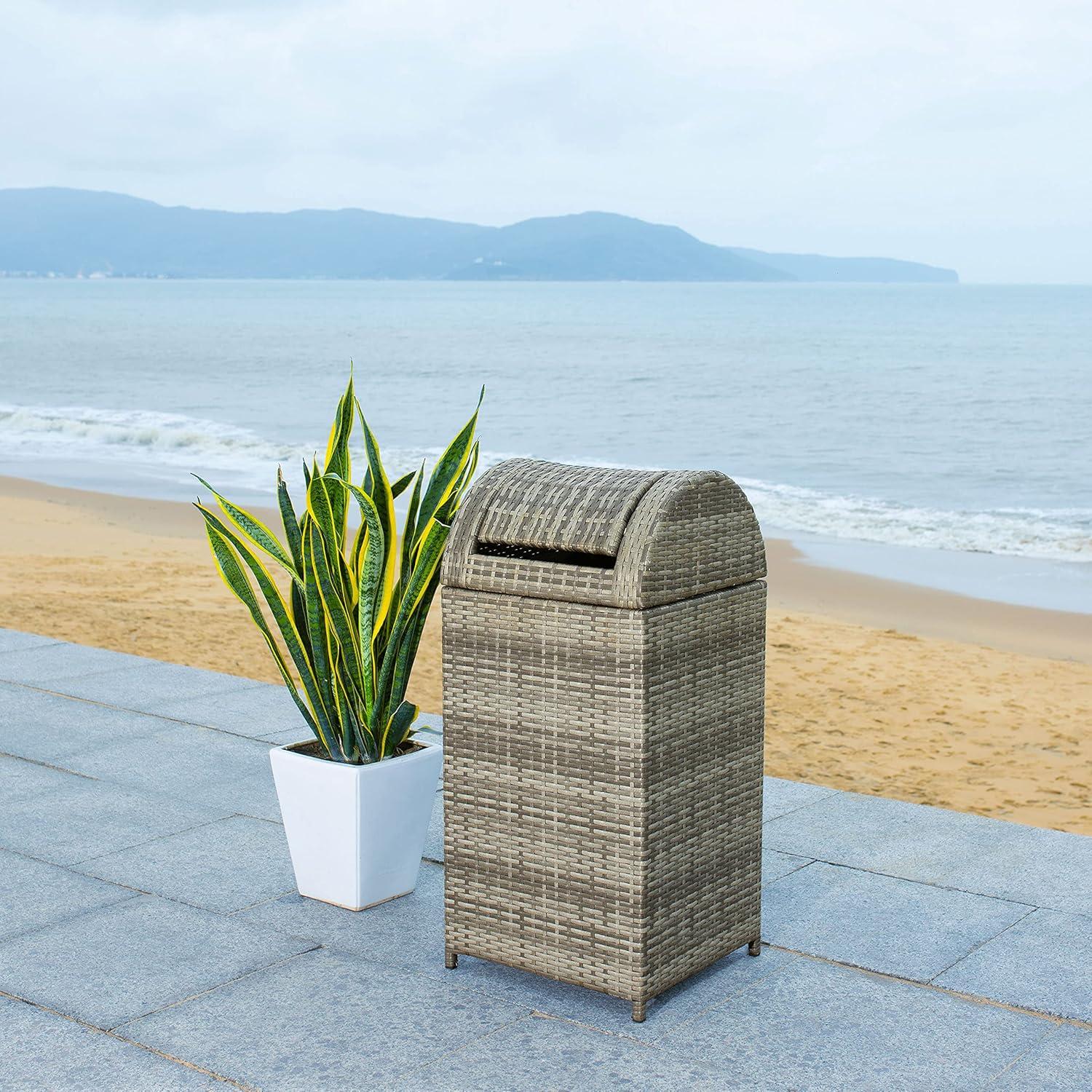 image:imageSafavieh Outdoor Collection Serapis Grey Wicker Trash BinGray