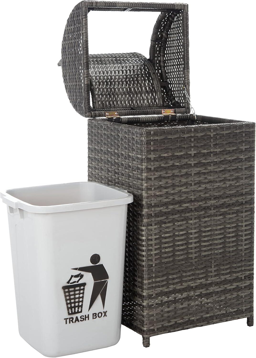 image:imageSafavieh Outdoor Collection Serapis Grey Wicker Trash BinGrey Brown