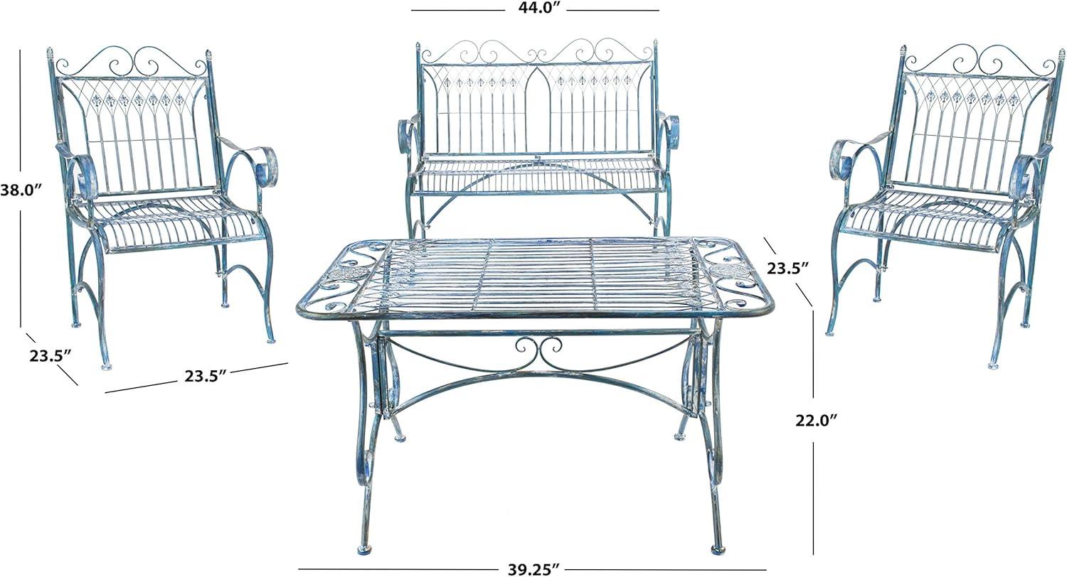 image:imageSafavieh PAT5000C Collection Leah Victorian Antique Blue 4Piece Patio Outdoor SetMossy Blue
