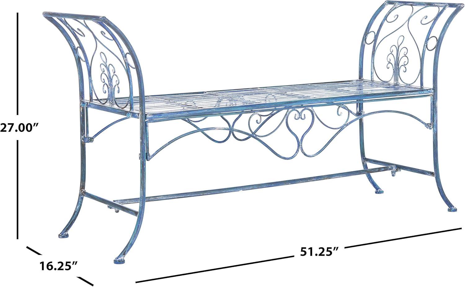 image:imageSafavieh PAT5016A Collection Arona Antique White Wrought Iron 51 Outdoor Garden BenchMossy Blue