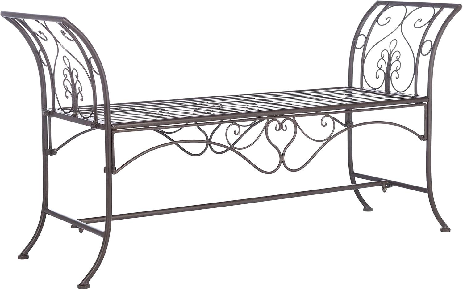 image:imageSafavieh PAT5016A Collection Arona Antique White Wrought Iron 51 Outdoor Garden BenchRustic Brown