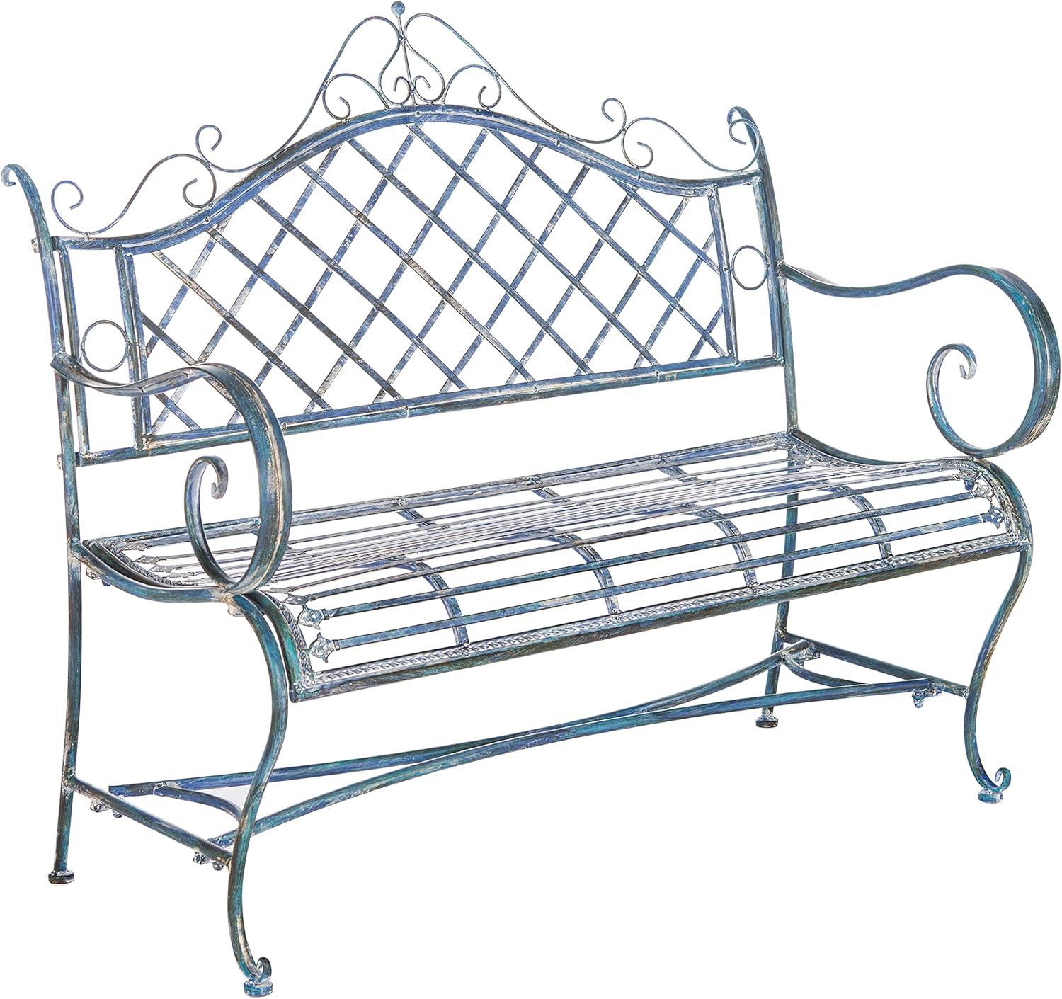 image:imageSafavieh PAT5017A Collection Adina Antique White Wrought Iron 5125 Outdoor Garden BenchMossy Blue
