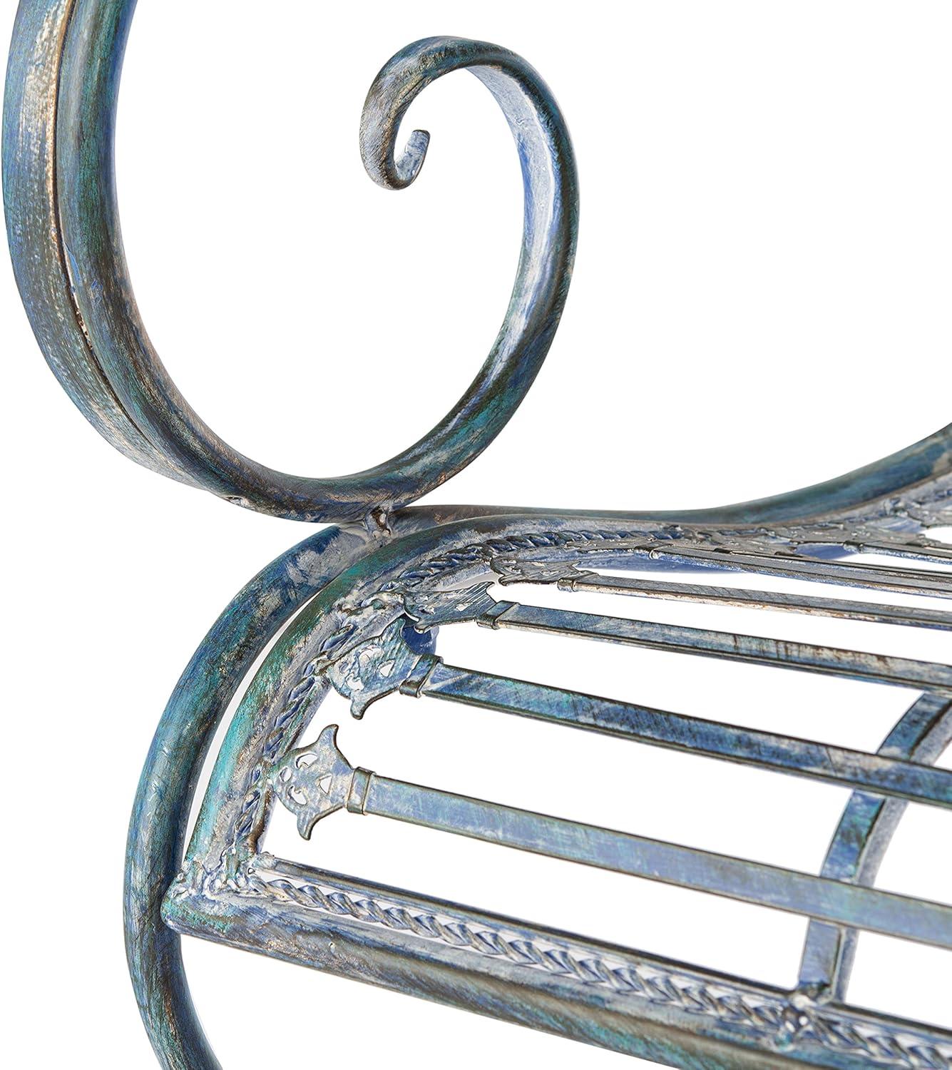 image:imageSafavieh PAT5017A Collection Adina Antique White Wrought Iron 5125 Outdoor Garden BenchMossy Blue