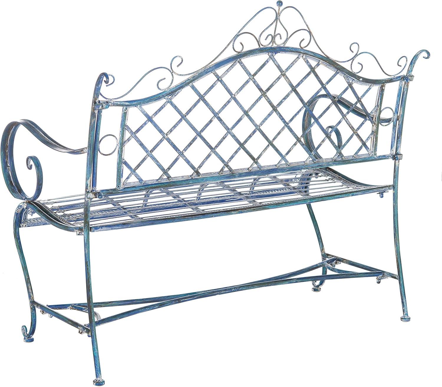 image:imageSafavieh PAT5017A Collection Adina Antique White Wrought Iron 5125 Outdoor Garden BenchMossy Blue