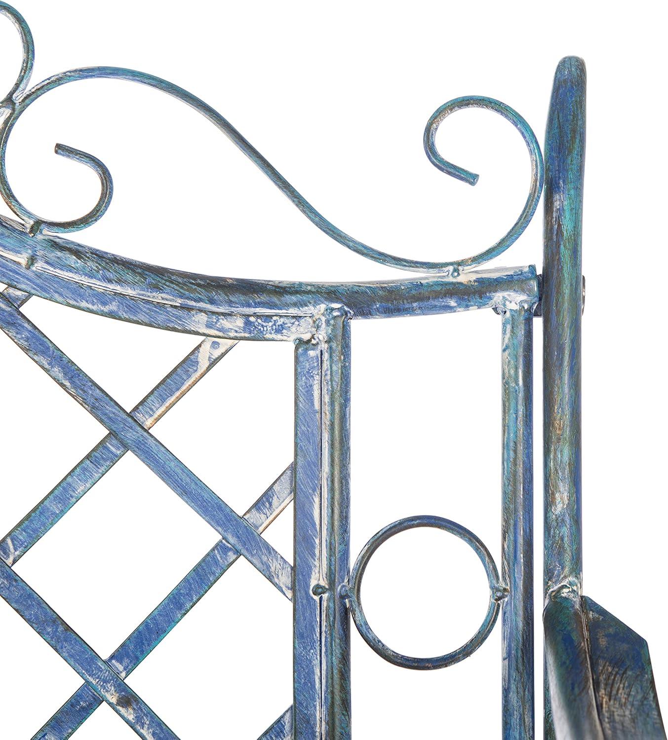 image:imageSafavieh PAT5017A Collection Adina Antique White Wrought Iron 5125 Outdoor Garden BenchMossy Blue