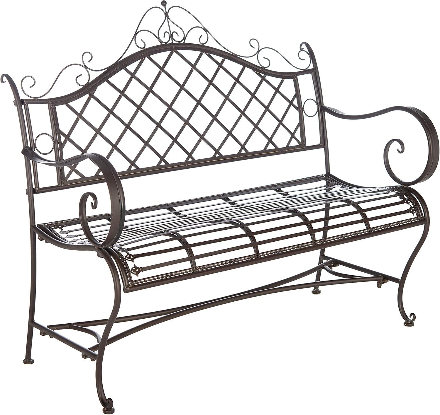 image:imageSafavieh PAT5017A Collection Adina Antique White Wrought Iron 5125 Outdoor Garden BenchRustic Brown