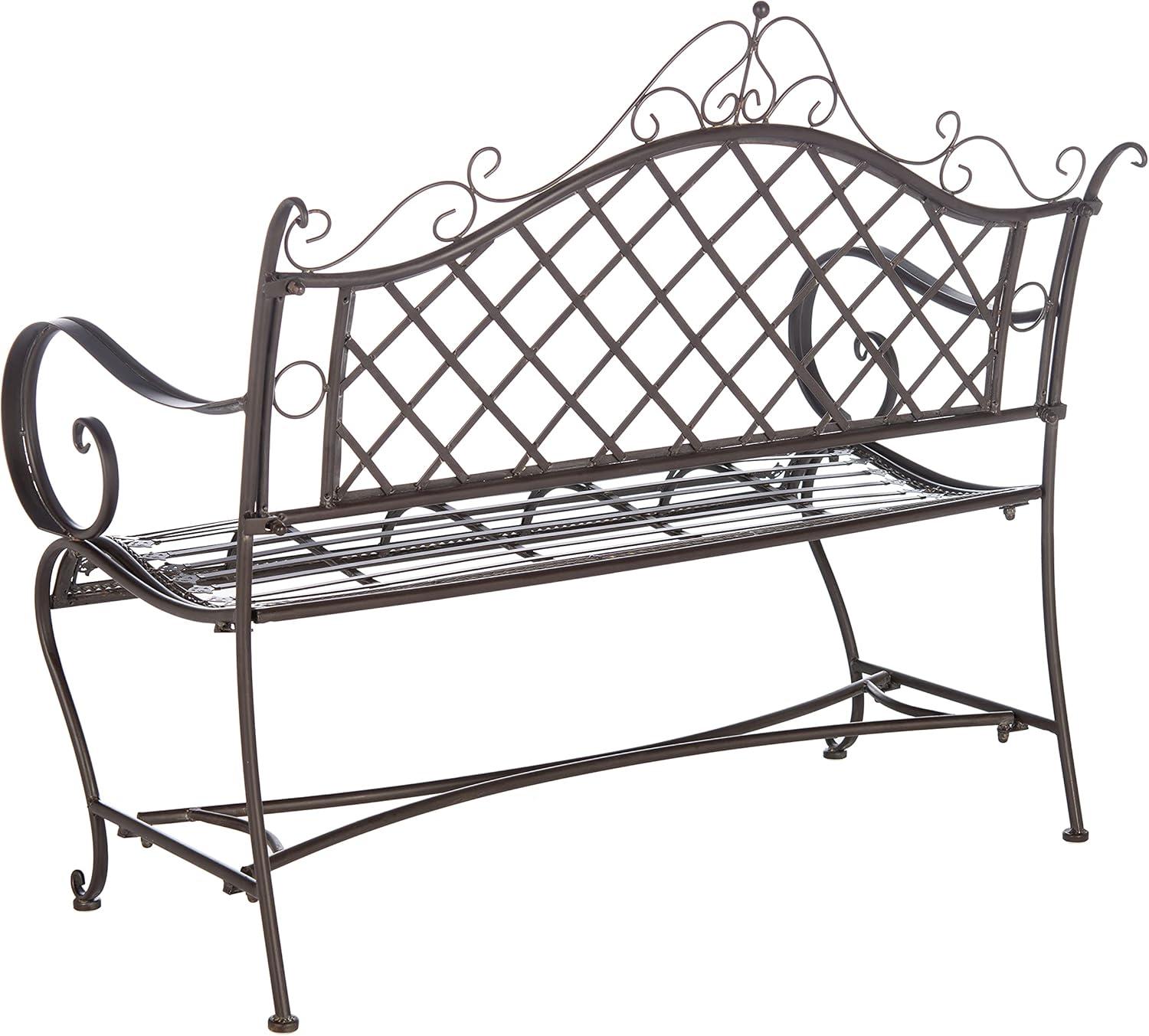 image:imageSafavieh PAT5017A Collection Adina Antique White Wrought Iron 5125 Outdoor Garden BenchRustic Brown