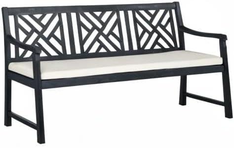 image:imageSafavieh PAT6738A Outdoor Collection Bradbury 3 Seat BenchDark Slate Gray Beige