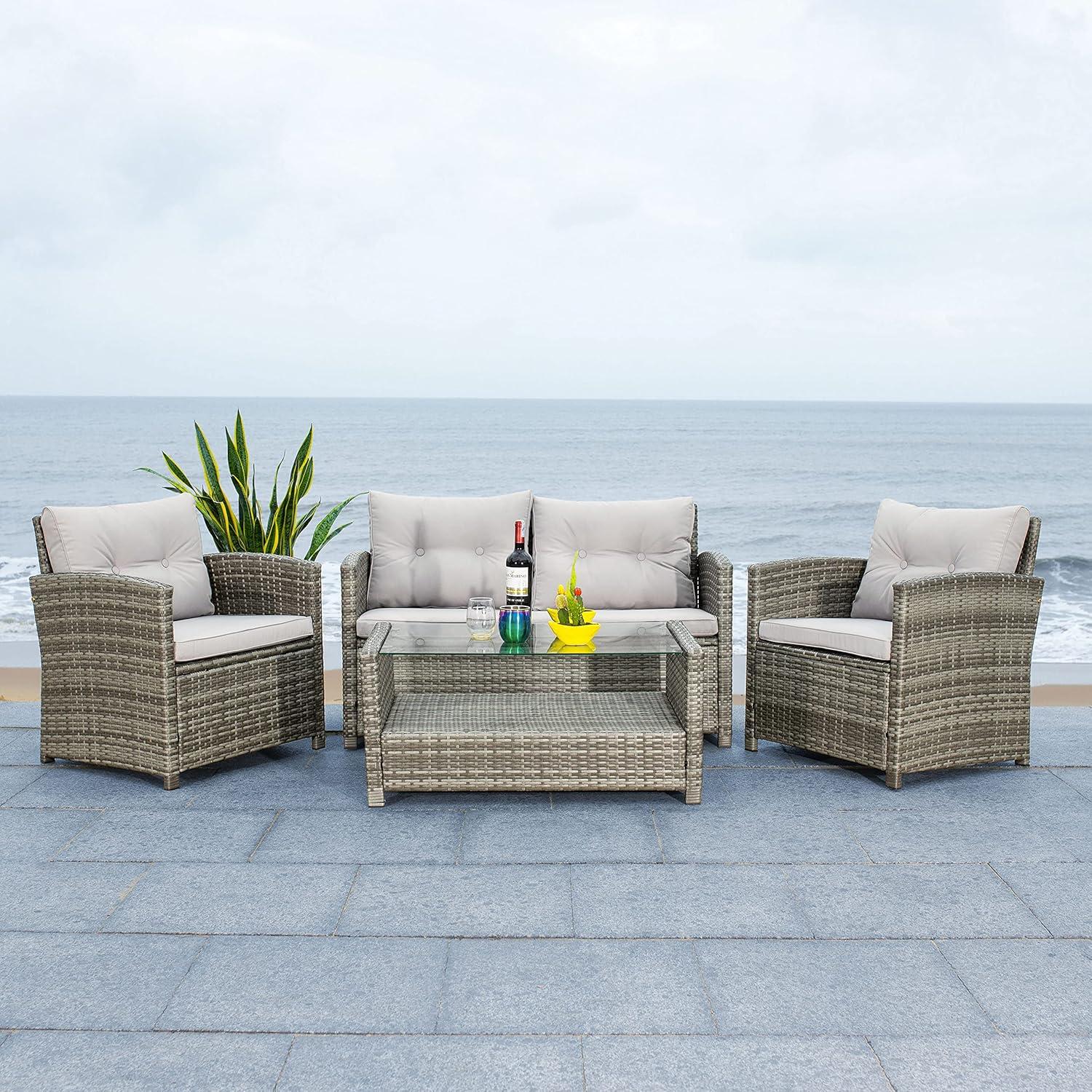 image:imageSafavieh PAT7516B Collection Vellor Grey 4Piece Outdoor Living Patio Set GreyGreyGreyGrey