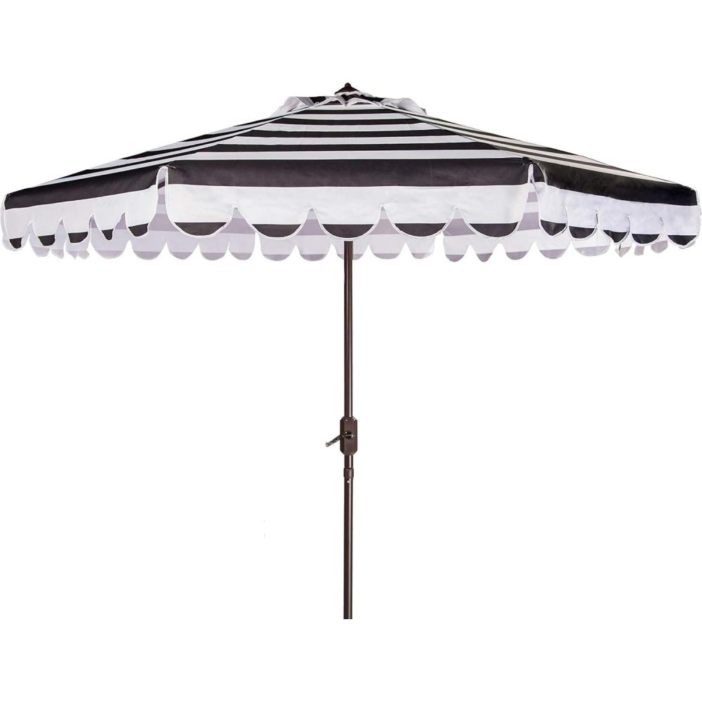 image:imageSAFAVIEH 9ft Outdoor Patio Umbrella Round Maui Collection Beige amp White Stripe Crank Button Tilt UV Resistant for Deck Backyard Patio PAT8011ABlackWhite
