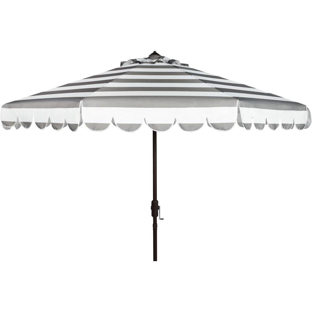 image:imageSAFAVIEH 9ft Outdoor Patio Umbrella Round Maui Collection Beige amp White Stripe Crank Button Tilt UV Resistant for Deck Backyard Patio PAT8011AGreyWhite