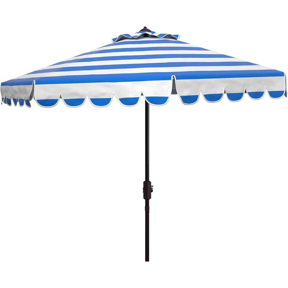 image:imageSAFAVIEH 9ft Outdoor Patio Umbrella Round Maui Collection Beige amp White Stripe Crank Button Tilt UV Resistant for Deck Backyard Patio PAT8011APacific