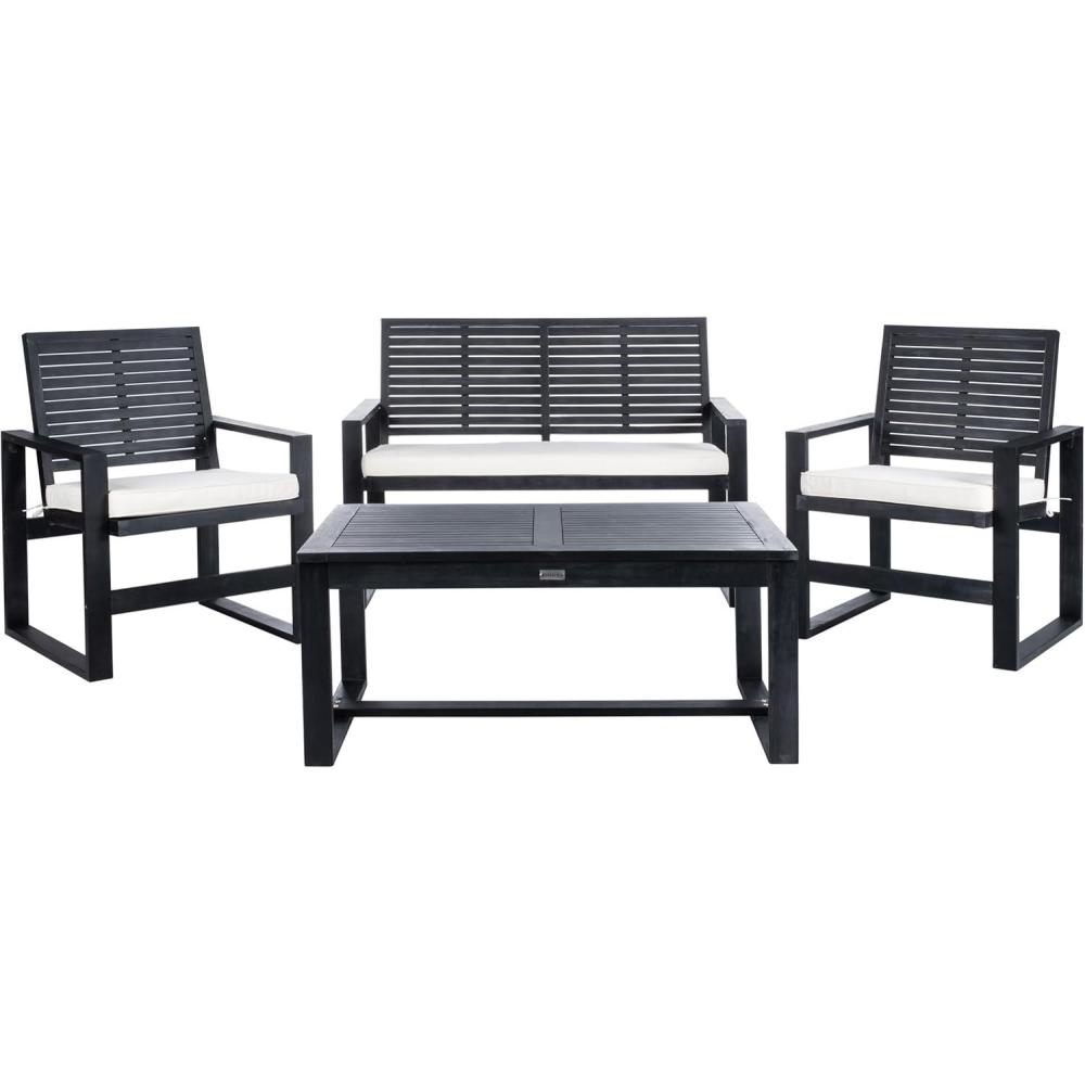 image:imageSAFAVIEH Home Collection Hailey Outdoor Living Acacia Patio SetBlack Beige