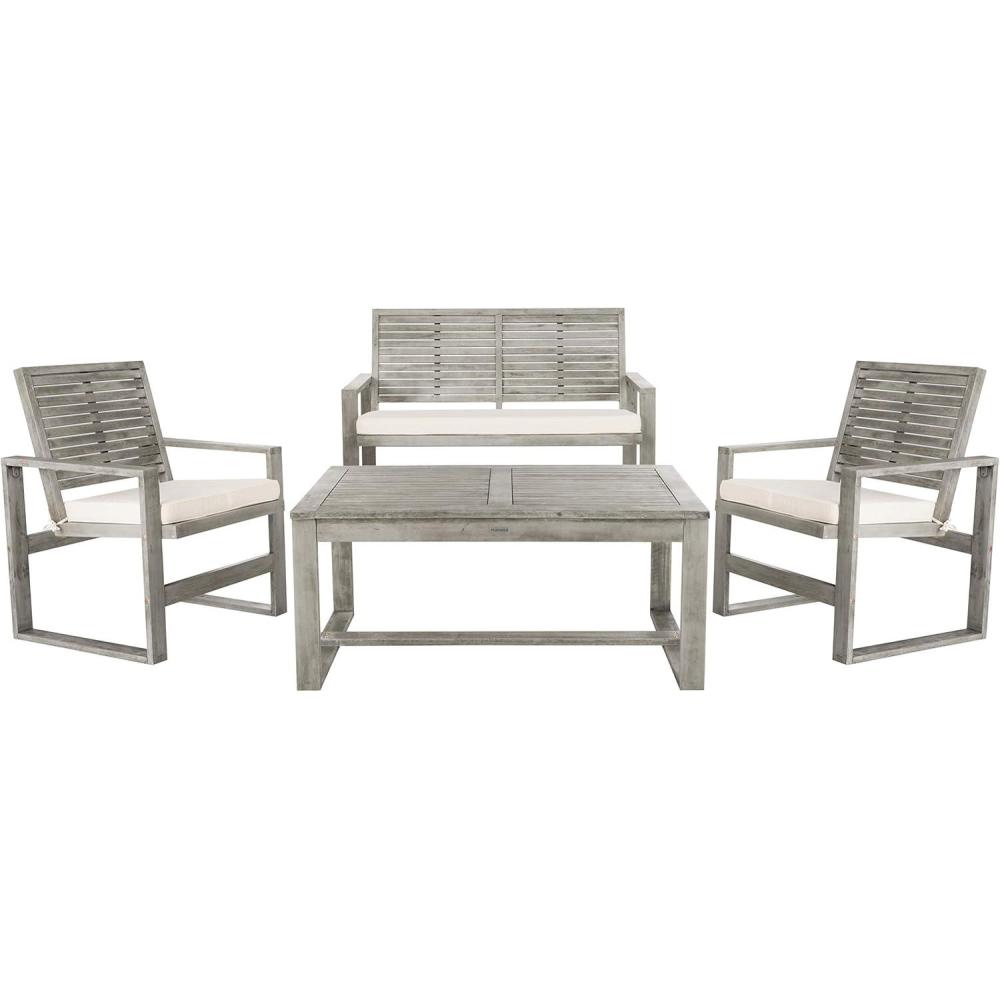 image:imageSAFAVIEH Home Collection Hailey Outdoor Living Acacia Patio SetGrey Beige