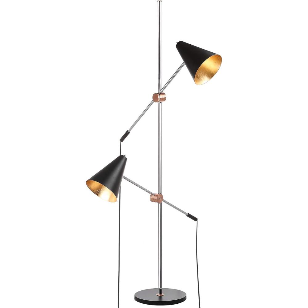image:imageSAFAVIEH Lighting Collection Reed Modern Contemporary Scandinavian Retro Chrome Black 71inch 2light Living Room Bedroom Home Office Standing Tree Floor Lamp LED Bulbs IncludedChrome Black