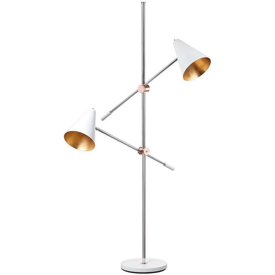 image:imageSAFAVIEH Lighting Collection Reed Modern Contemporary Scandinavian Retro Chrome Black 71inch 2light Living Room Bedroom Home Office Standing Tree Floor Lamp LED Bulbs IncludedChrome White
