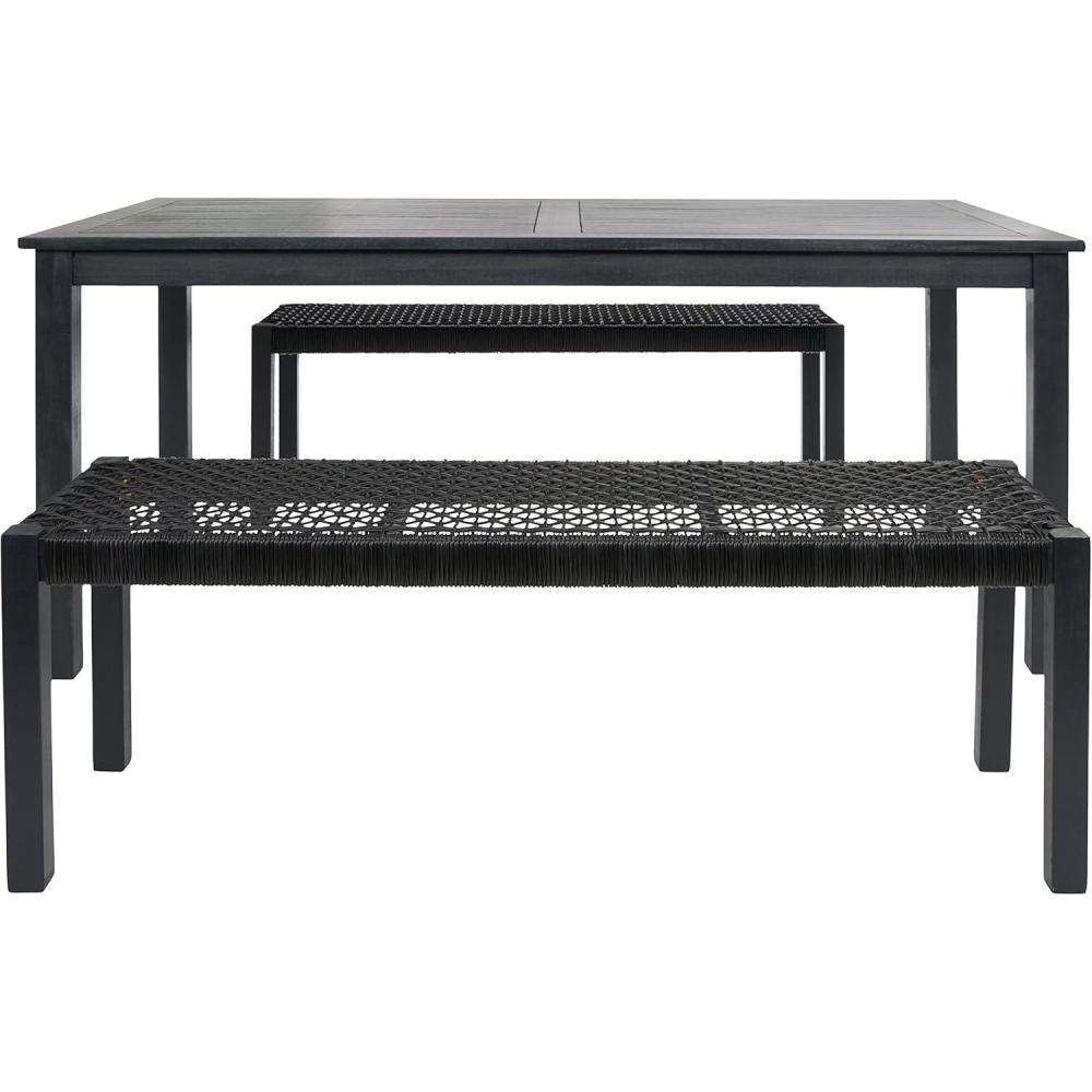 image:imageSAFAVIEH Outdoor Collection Aquina Natural Acacia WoodLight Brown 3Piece Dining SetBlackBlack