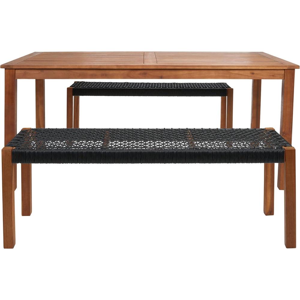 image:imageSAFAVIEH Outdoor Collection Aquina Natural Acacia WoodLight Brown 3Piece Dining SetNaturalBlack