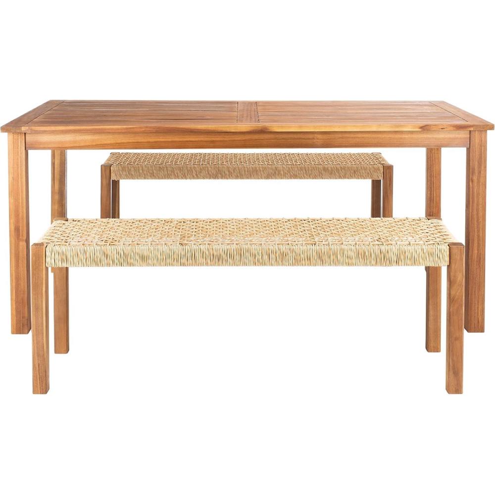 image:imageSAFAVIEH Outdoor Collection Aquina Natural Acacia WoodLight Brown 3Piece Dining SetNaturalNatural