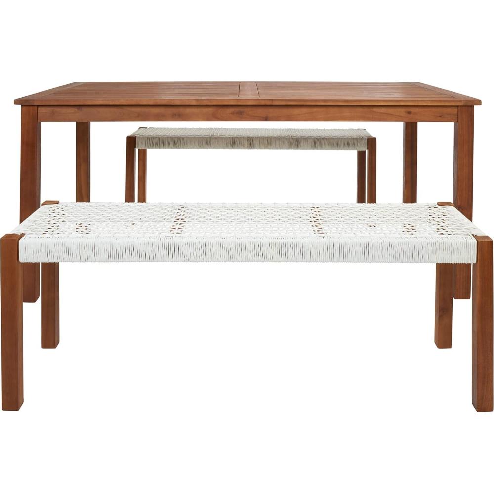 image:imageSAFAVIEH Outdoor Collection Aquina Natural Acacia WoodLight Brown 3Piece Dining SetNaturalWhite