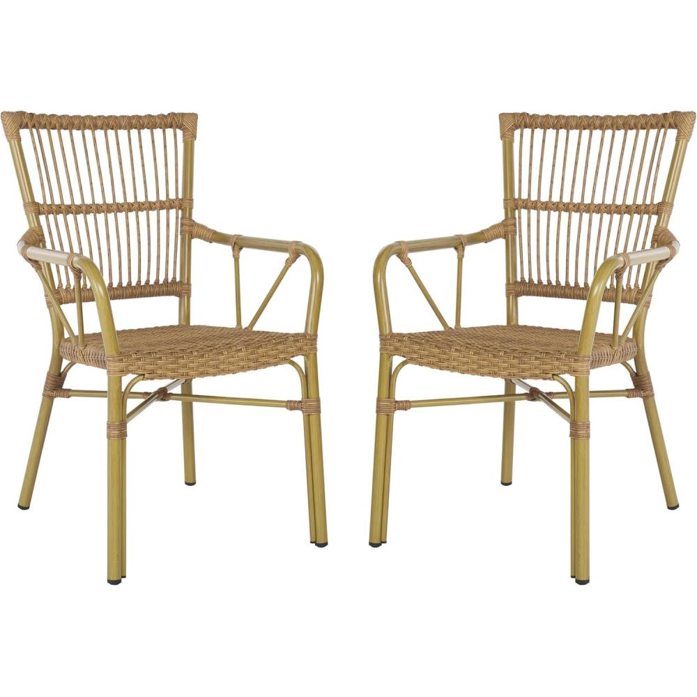 image:imageSAFAVIEH Outdoor Collection Bora Tropical Brown Patio Arm Chair Set of 2 Fully Assembled