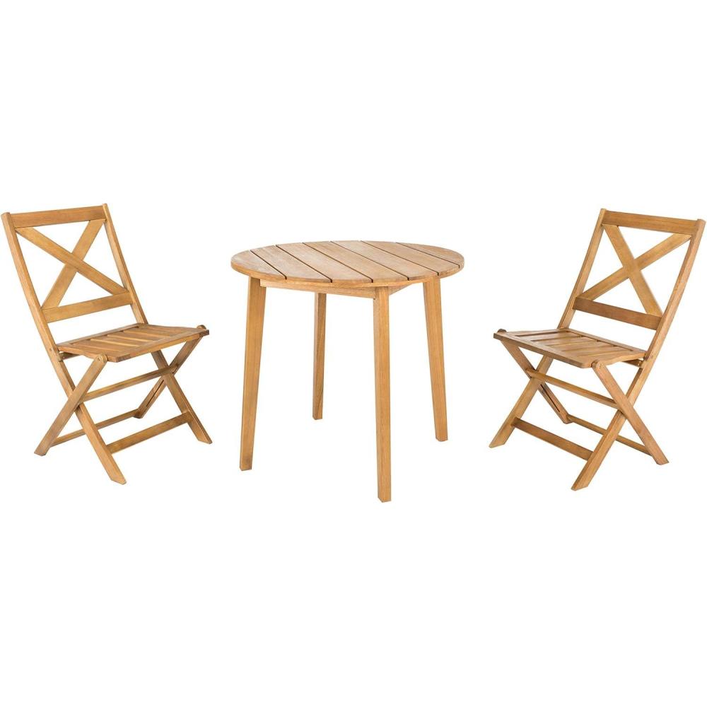 image:imageSAFAVIEH Outdoor Collection Bruna Teak 3 Piece Bistro Set