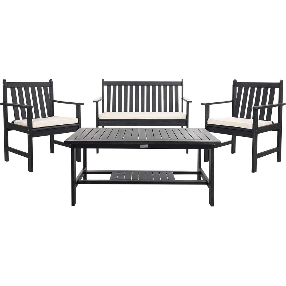 image:imageSAFAVIEH Outdoor Collection Burbank Black and White 4 Pc Outdoor SetBlack  Beige