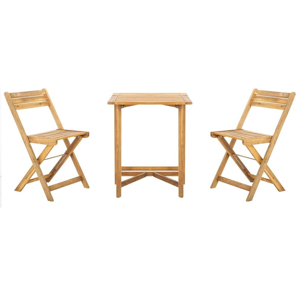 image:imageSAFAVIEH Outdoor Collection Gallo Ash Grey Acacia Wood 3Piece Balcony Bistro SetNatural