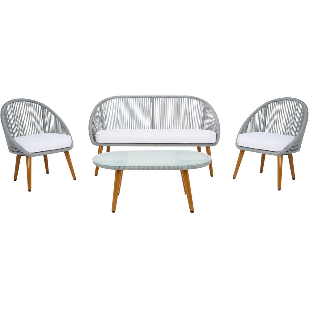 image:imageSAFAVIEH Outdoor Collection Halcott GreyWhite Wicker 4Piece Conversation Patio Set
