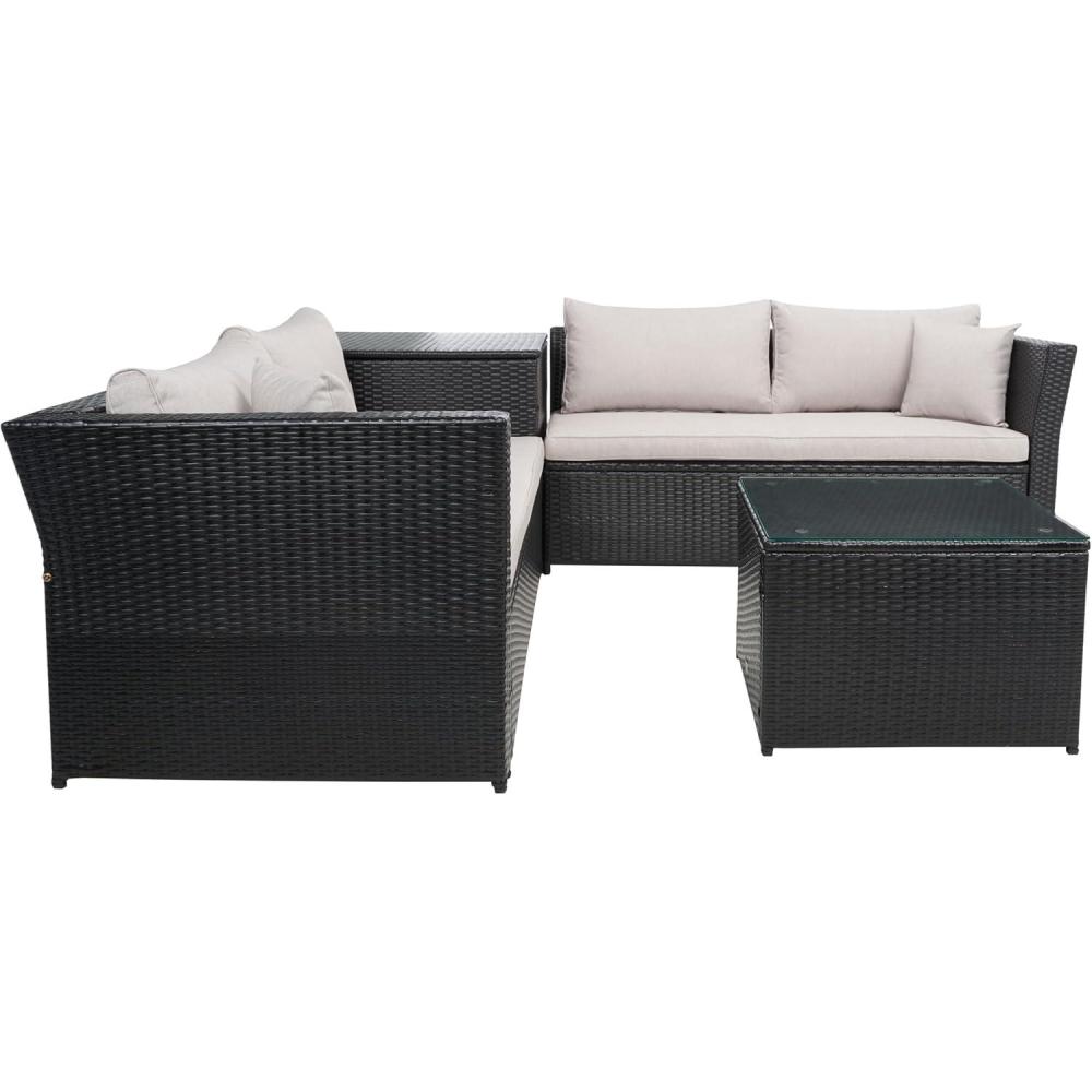 image:imageSAFAVIEH Outdoor Collection Helga BlackLight Grey Wicker Conversation Patio Set