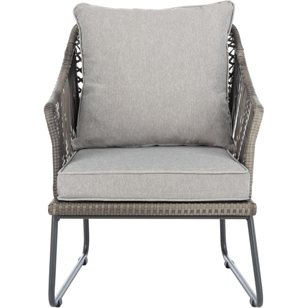 image:imageSAFAVIEH Outdoor Collection Jensen Natural Brown RattanGrey Seat Cushion 3Piece Patio Lounge Bistro Set with Table PAT9008AGrey Grey
