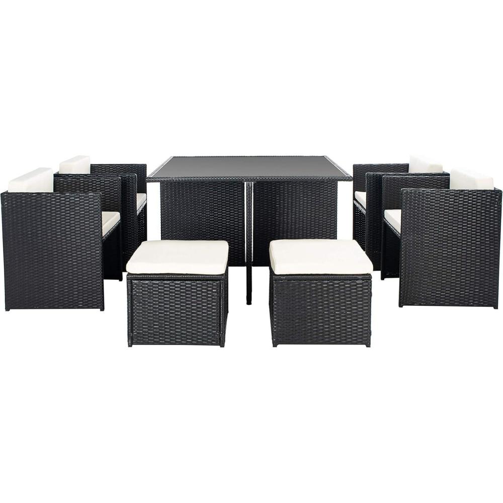 image:imageSAFAVIEH Outdoor Collection Klena Black RattanBeige Cushion 9Piece Patio Backyard Dining Set