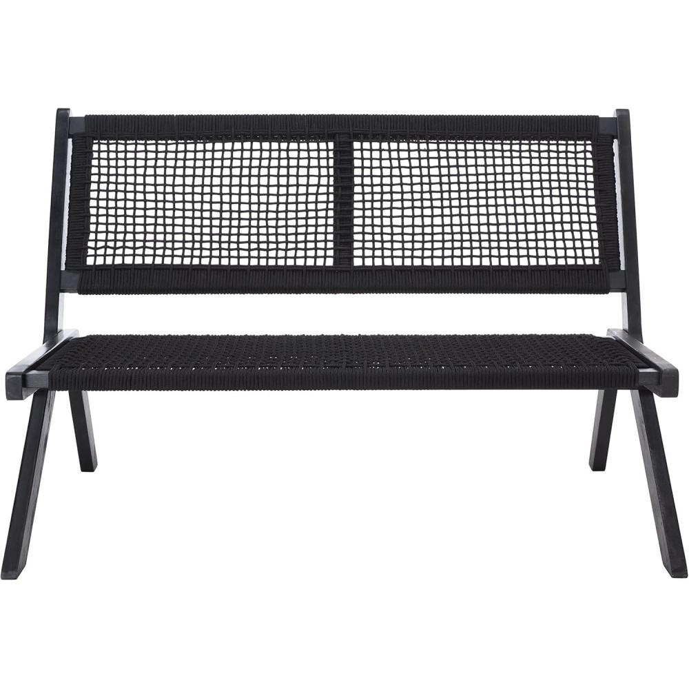 image:imageSAFAVIEH Outdoor Collection Kobina Black Acacia WoodBlack Rope Foldable BenchBlackBlack
