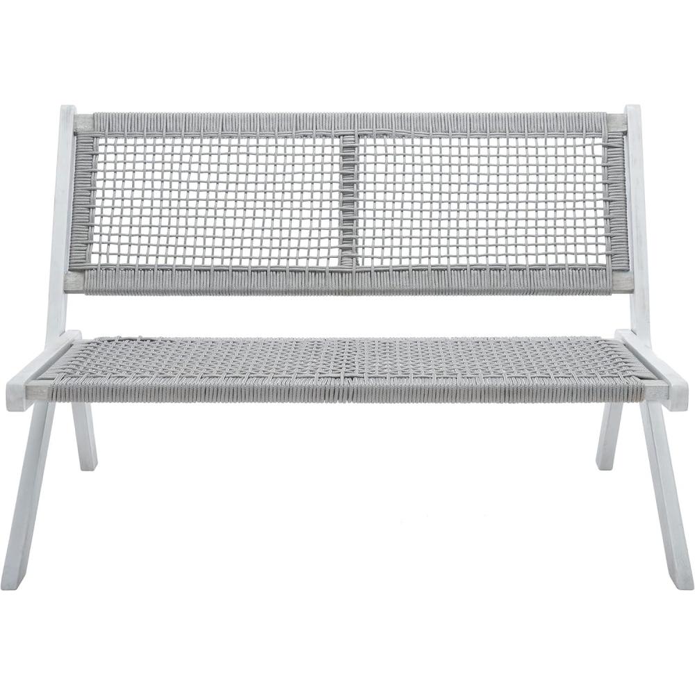 image:imageSAFAVIEH Outdoor Collection Kobina Black Acacia WoodBlack Rope Foldable BenchGreyGrey
