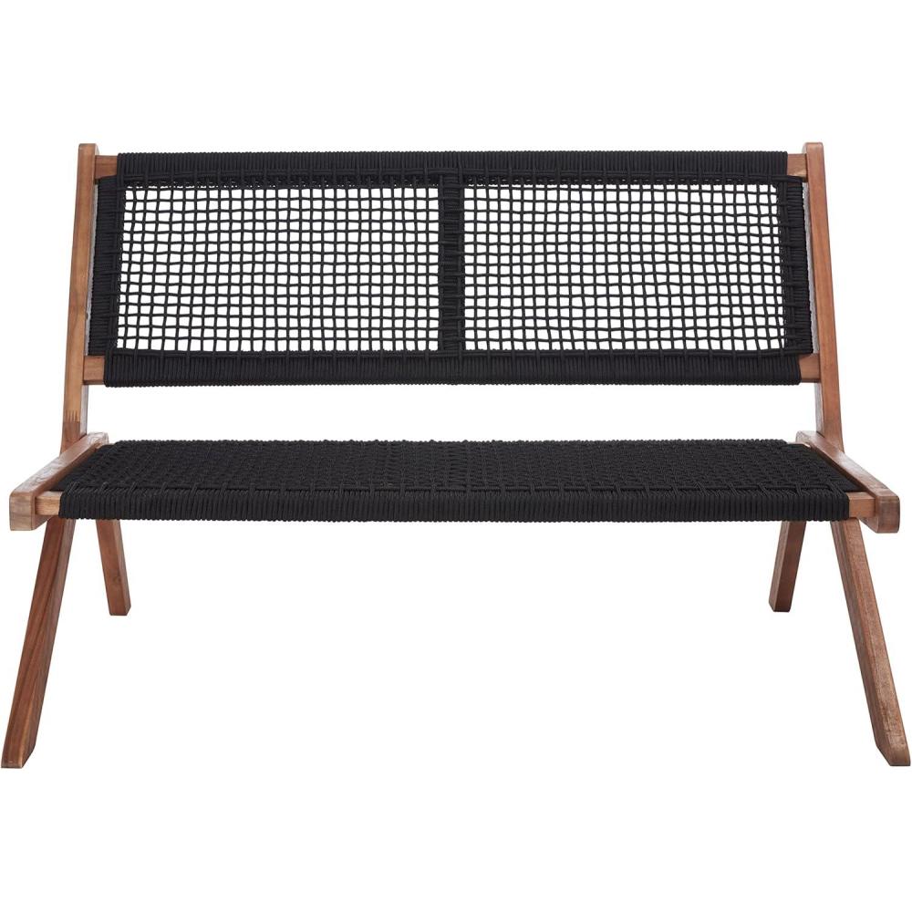 image:imageSAFAVIEH Outdoor Collection Kobina Black Acacia WoodBlack Rope Foldable BenchNaturalBlack