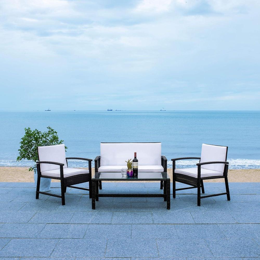 image:imageSAFAVIEH Outdoor Collection Krissy Wicker Cushion 4Piece Living Set PAT7711A BlackWhiteBlack White