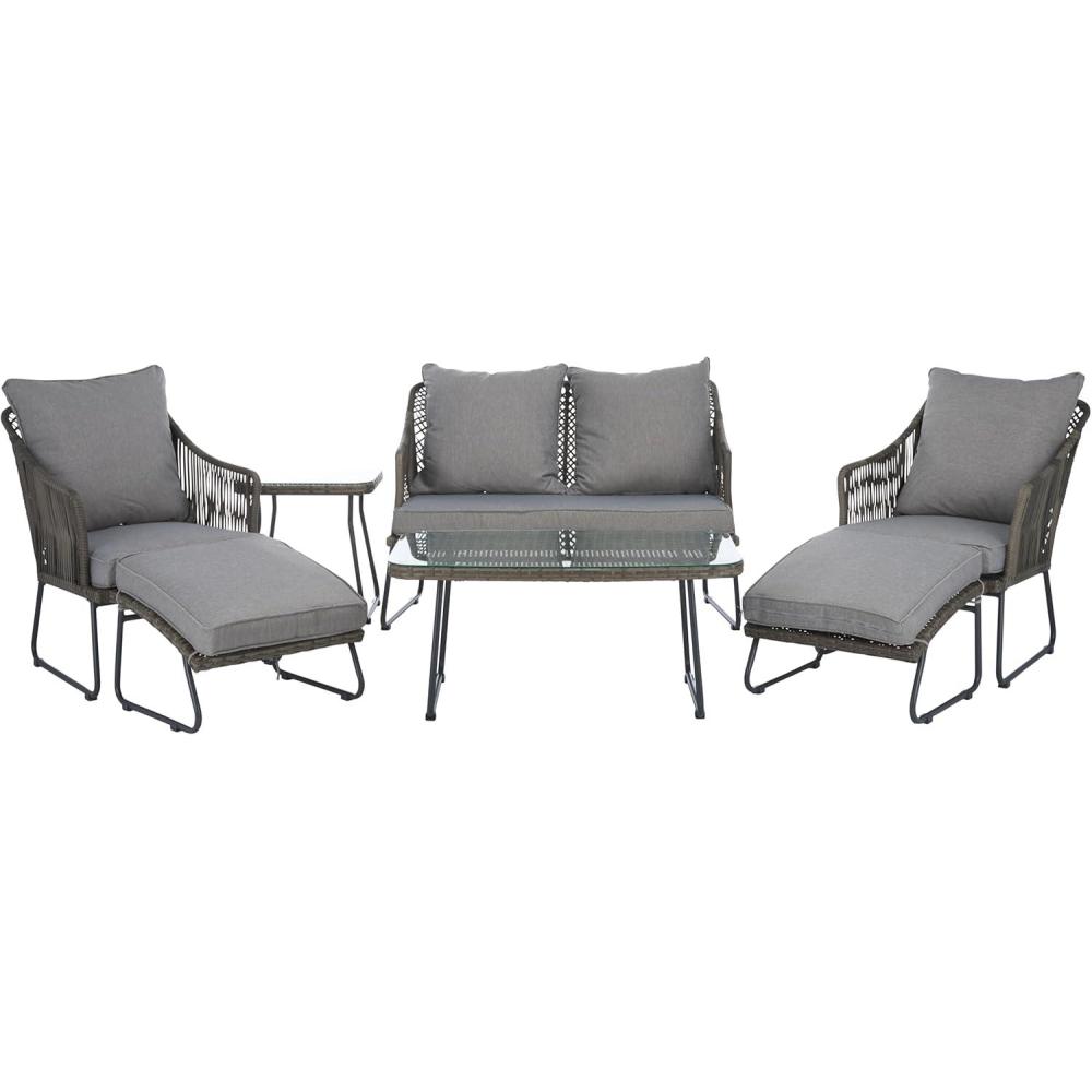 image:imageSAFAVIEH Outdoor Collection Lonra Natural RattanGrey Cushion 7Piece Patio Chaise Lounge Set PAT9019A2BXGrey Grey