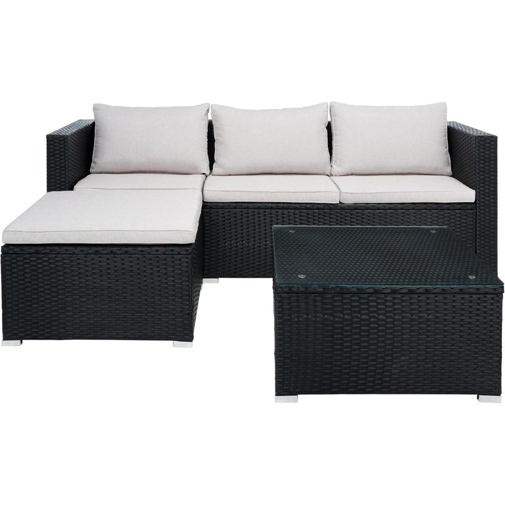 image:imageSAFAVIEH Outdoor Collection Madalina BlackLight Grey Wicker Conversation Patio Set