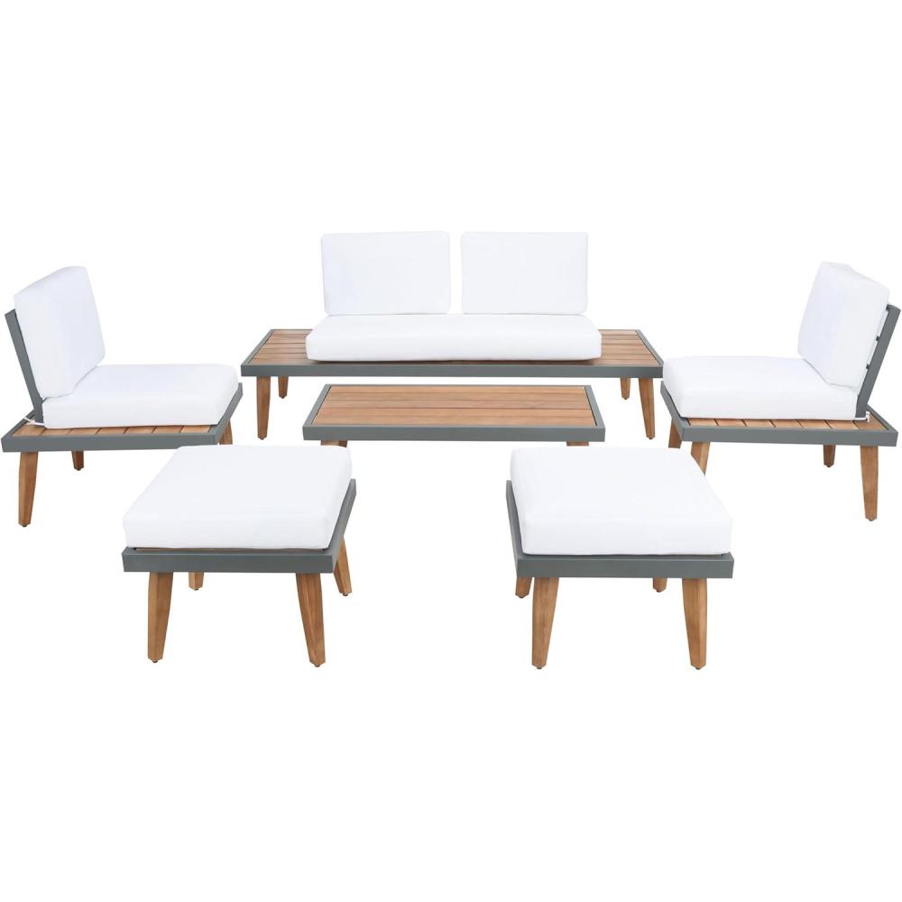 image:imageSAFAVIEH Outdoor Collection Melbrook NaturalWhite Solid Wood 6Piece Conversation Patio Set