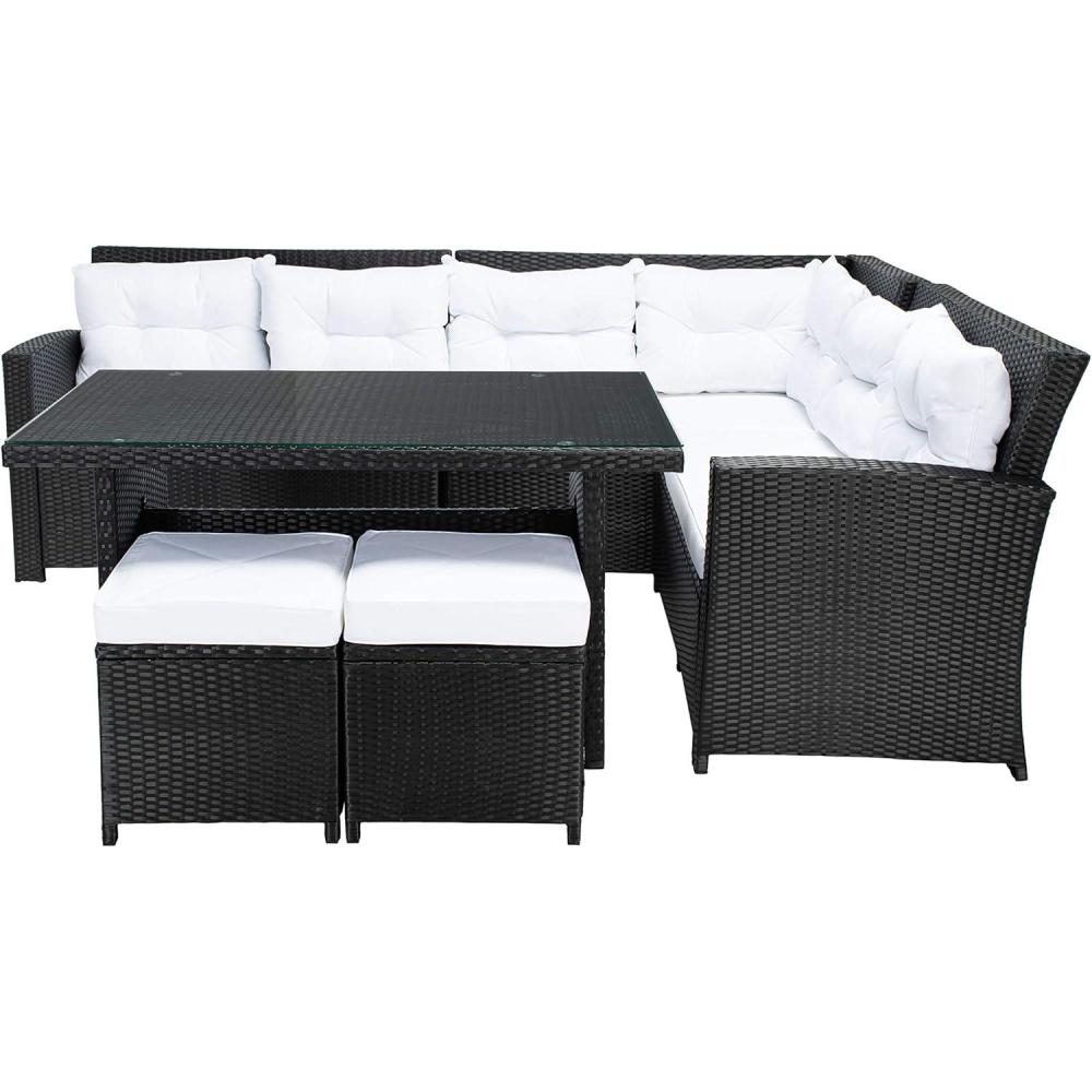 image:imageSAFAVIEH Outdoor Collection Miki BlackWhite Cushion Wicker 6Piece Corner SetBlack White