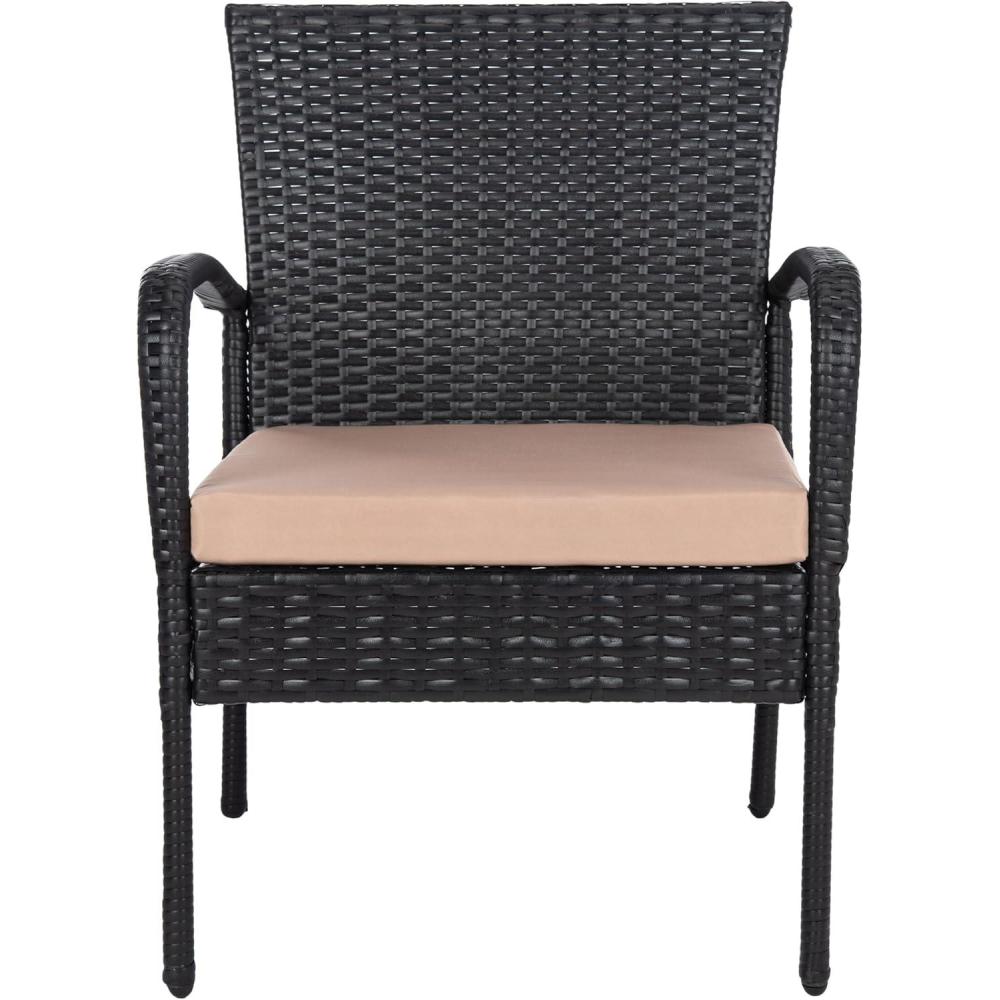 image:imageSAFAVIEH Outdoor Collection Moore Black RattanBeige Cushion 3Piece Patio Lounge Bistro Set with Table PAT9009ABlack Beige